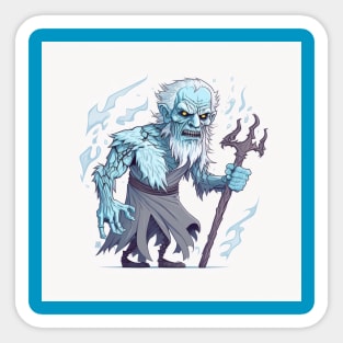 the white walker stares angrily into the camera with a staff in his hand against a white background Sticker